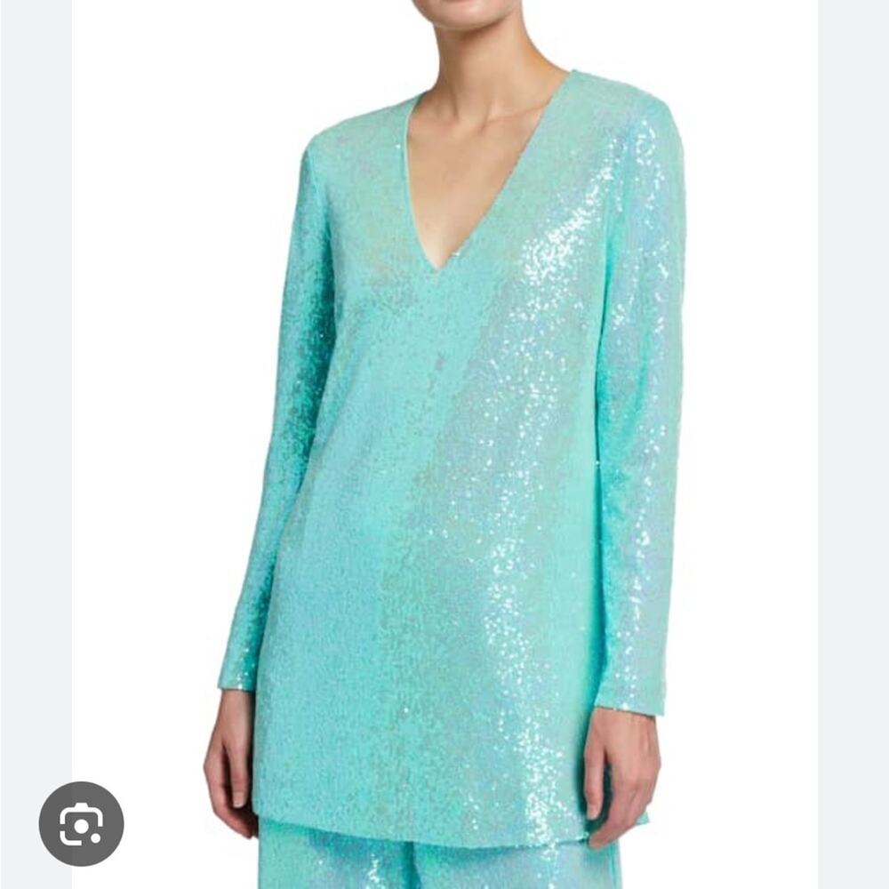 Badgley Mischka aqua sequin v neck tunic top size Extra Small XS NWT mermaid